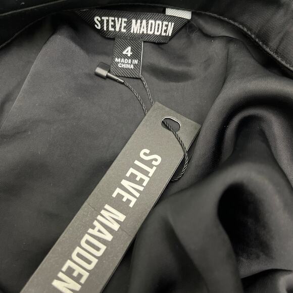 NWT Steve Madden Black Satin Belted Button Down Midi Dress Women’s Size 4 - Picture 2 of 8